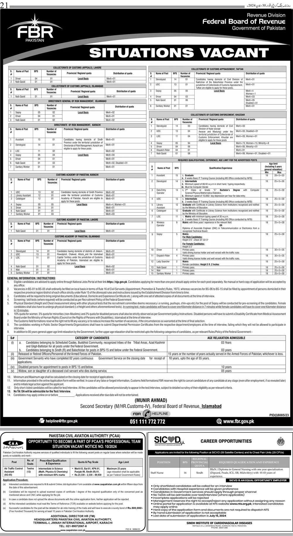 New Federal Board Revenue Jobs in Pakistan 2024 Official advertisement