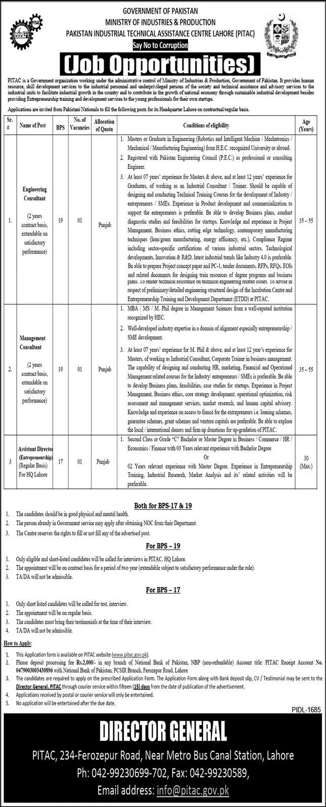 Latest Ministry of Industries and Production Jobs in Pakistan Official Advertisement